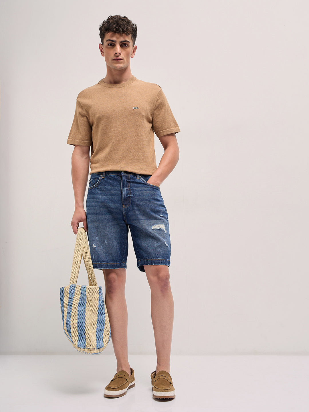 Men Blue Relaxed Fit Denim Shorts