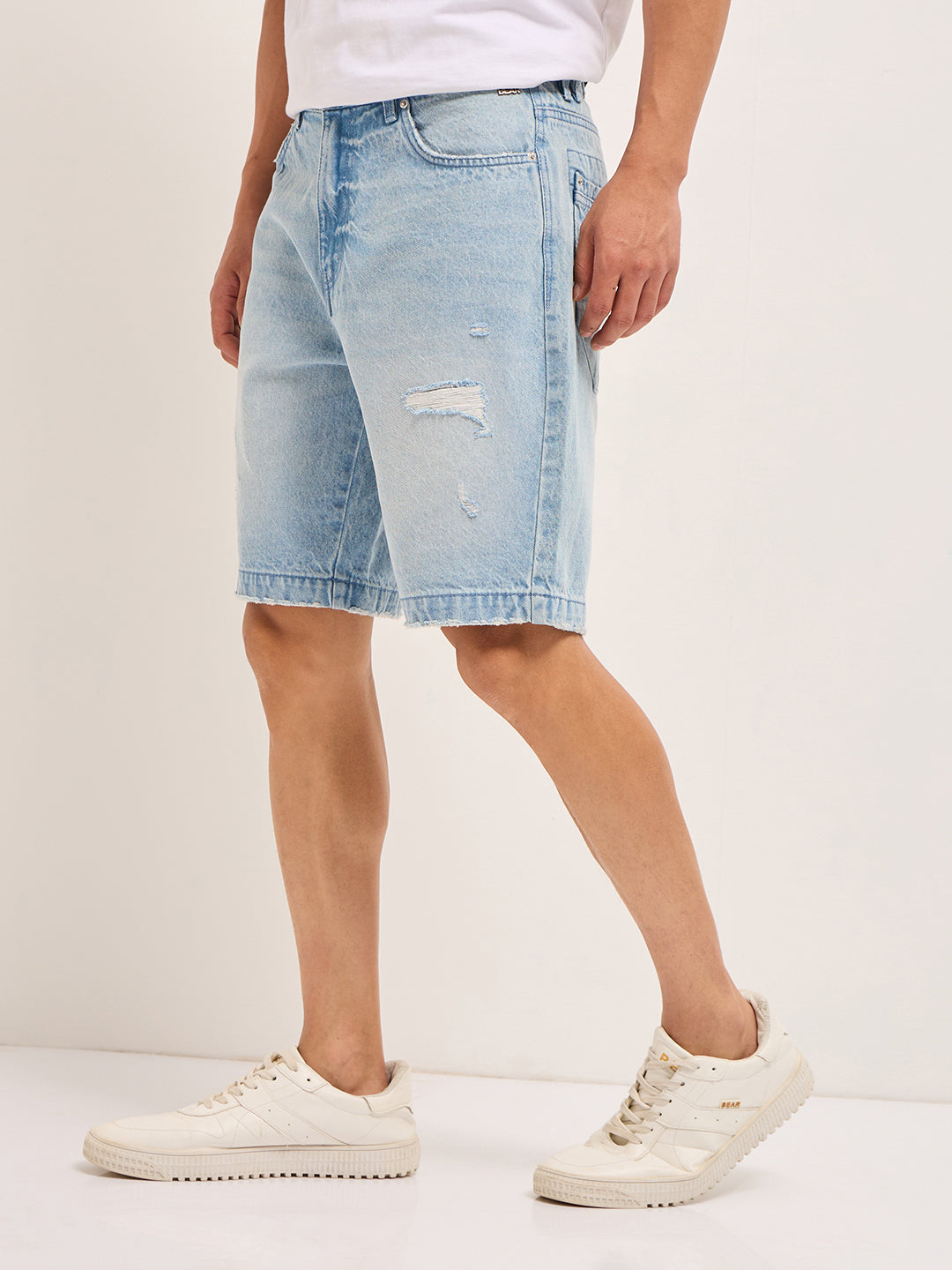 Men Light Blue Relaxed Fit Denim Shorts