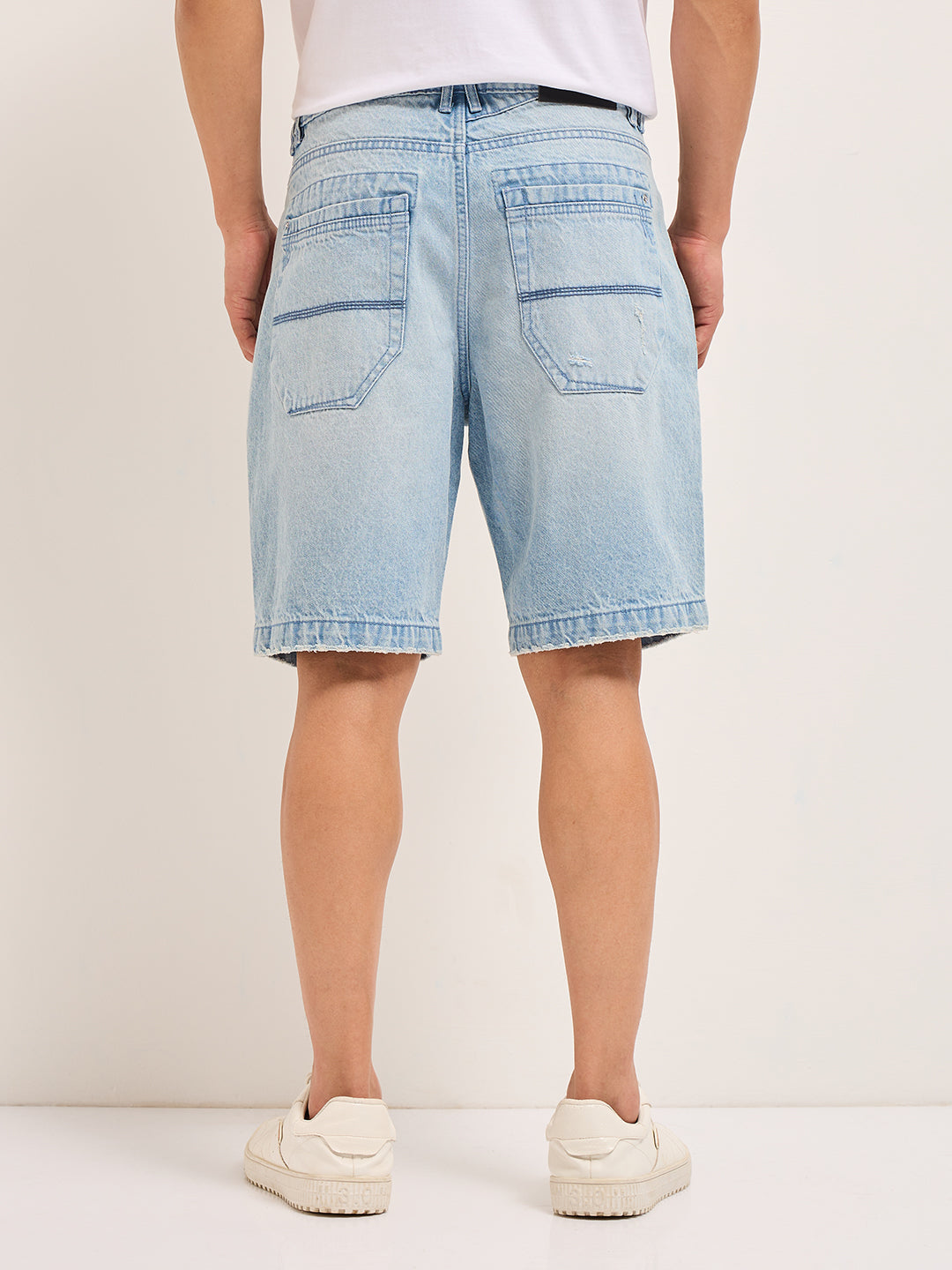 Men Light Blue Relaxed Fit Denim Shorts