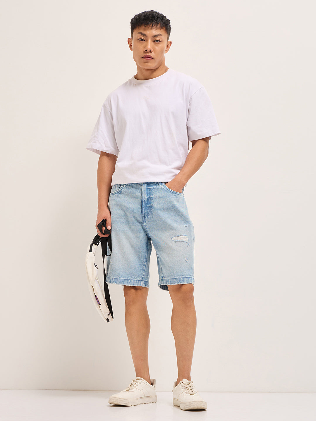 Men Light Blue Relaxed Fit Denim Shorts