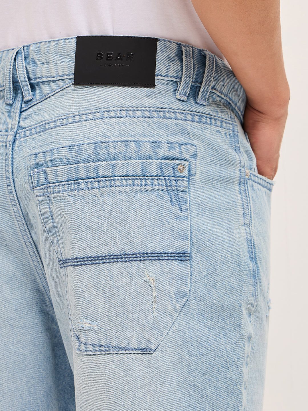 Men Light Blue Relaxed Fit Denim Shorts