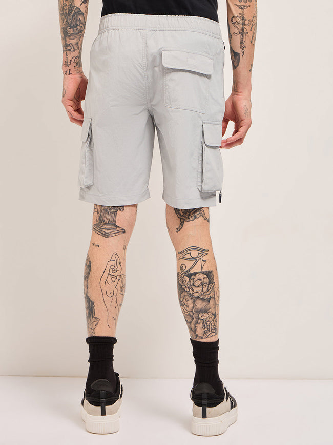 Men Grey Solid Nylon Cargo Shorts