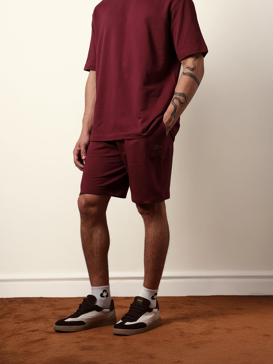 Men Maroon Solid Shorts