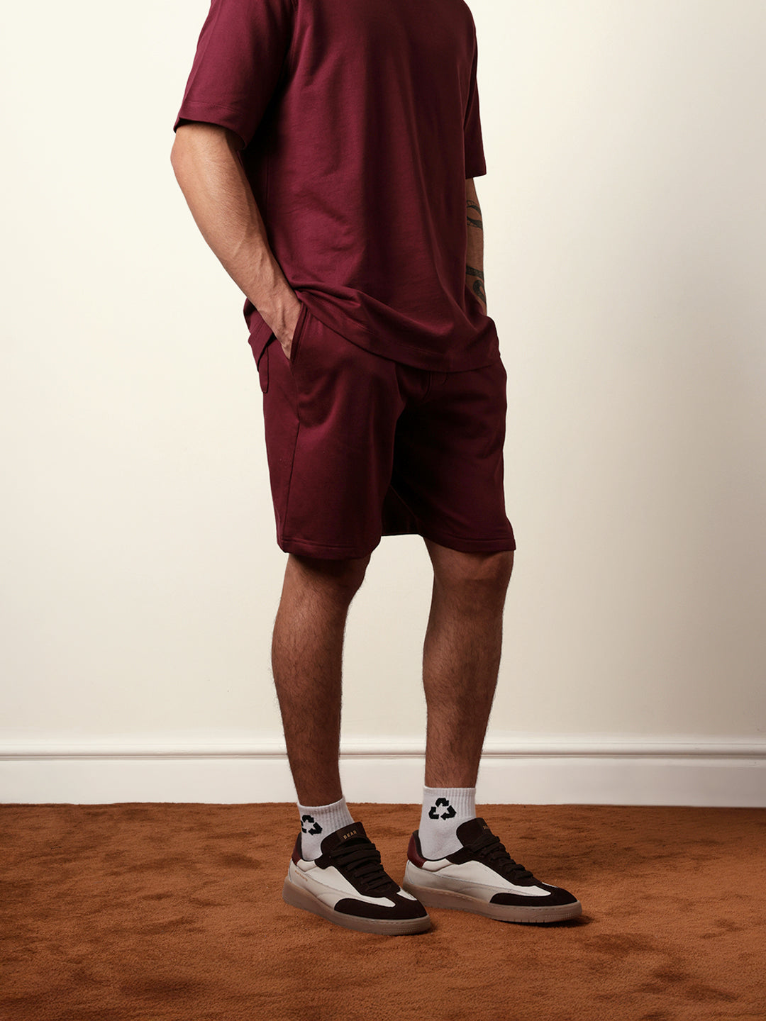 Men Maroon Solid Shorts