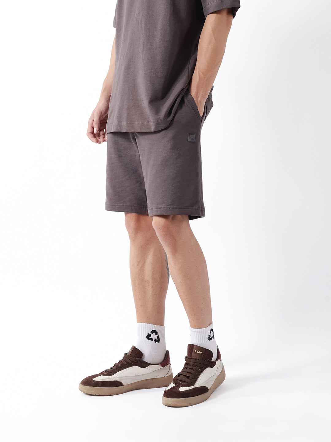 Men Grey Solid Shorts