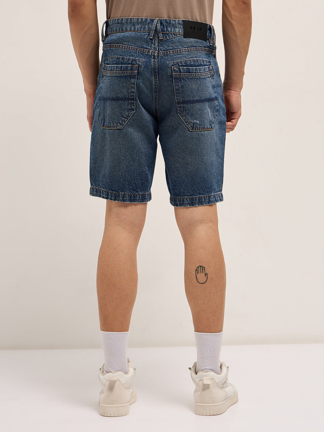 Men Mid Blue Relaxed Fit Denim Shorts