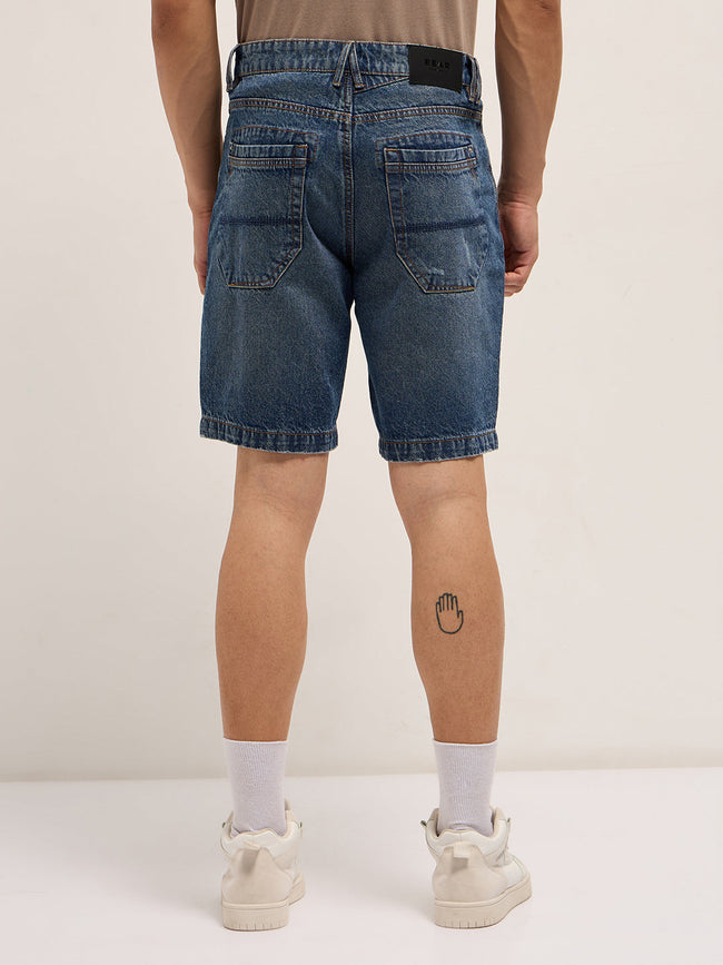 Men Mid Blue Relaxed Fit Denim Shorts