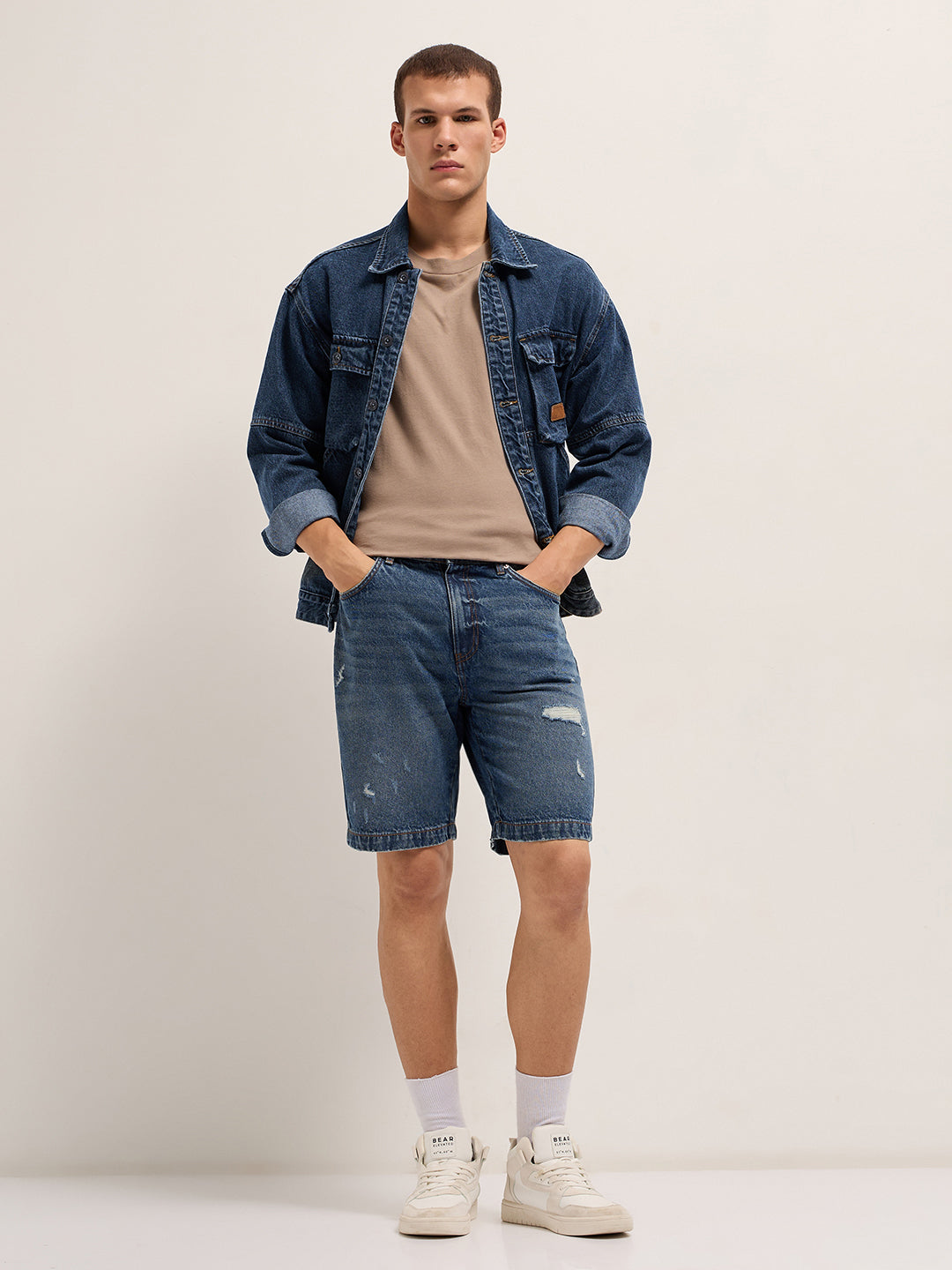 Men Mid Blue Relaxed Fit Denim Shorts