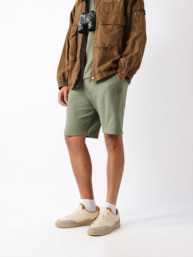 Men Green Solid Shorts