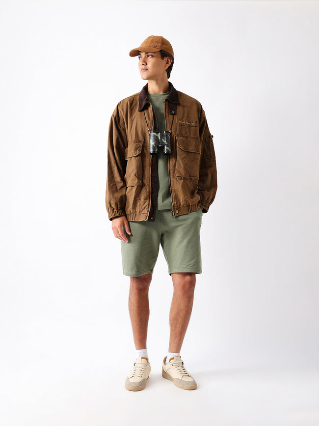 Men Green Solid Shorts