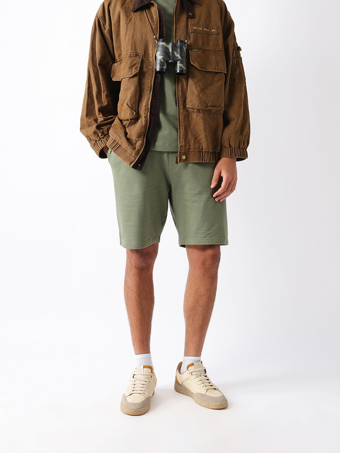 Men Green Solid Shorts