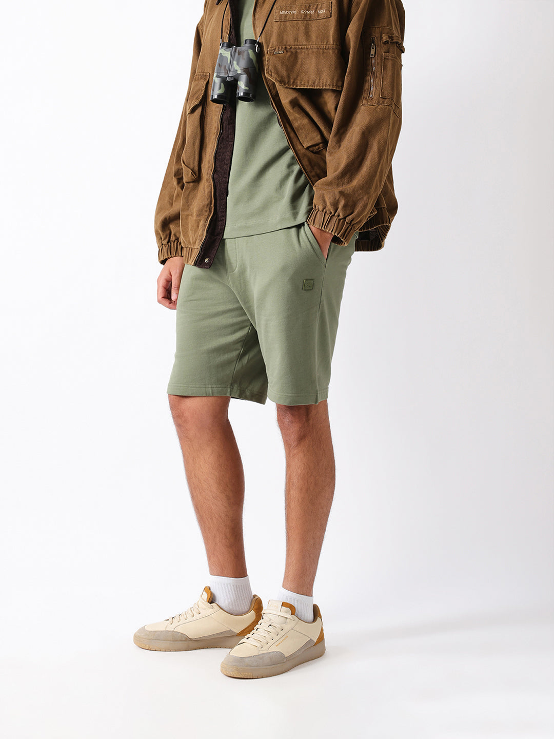 Men Green Solid Shorts