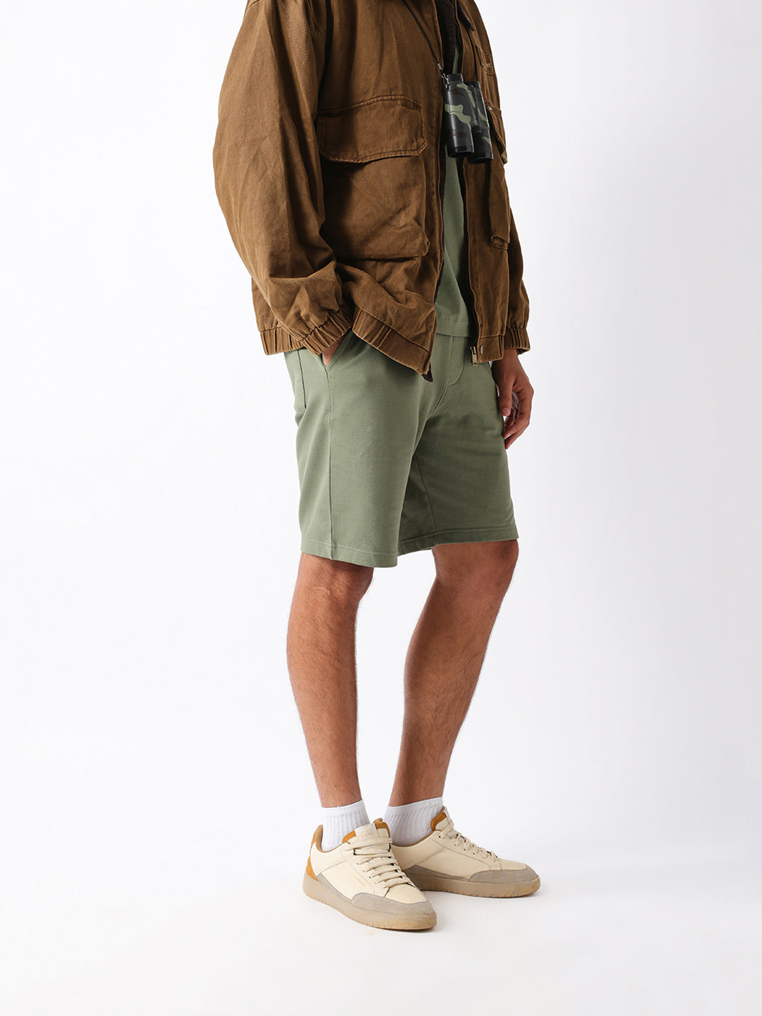 Men Green Solid Shorts