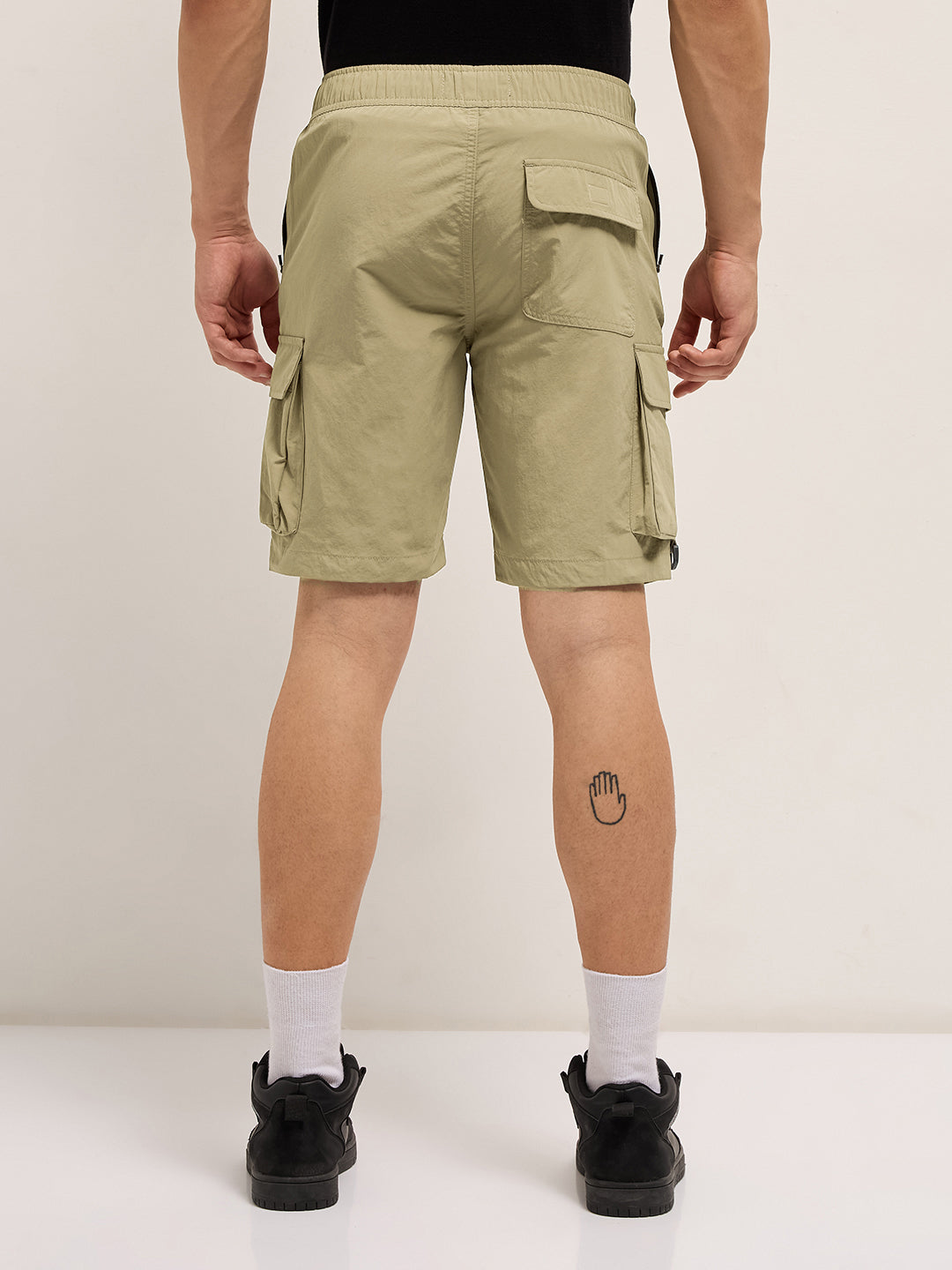 Men Beige Solid Nylon Cargo Shorts