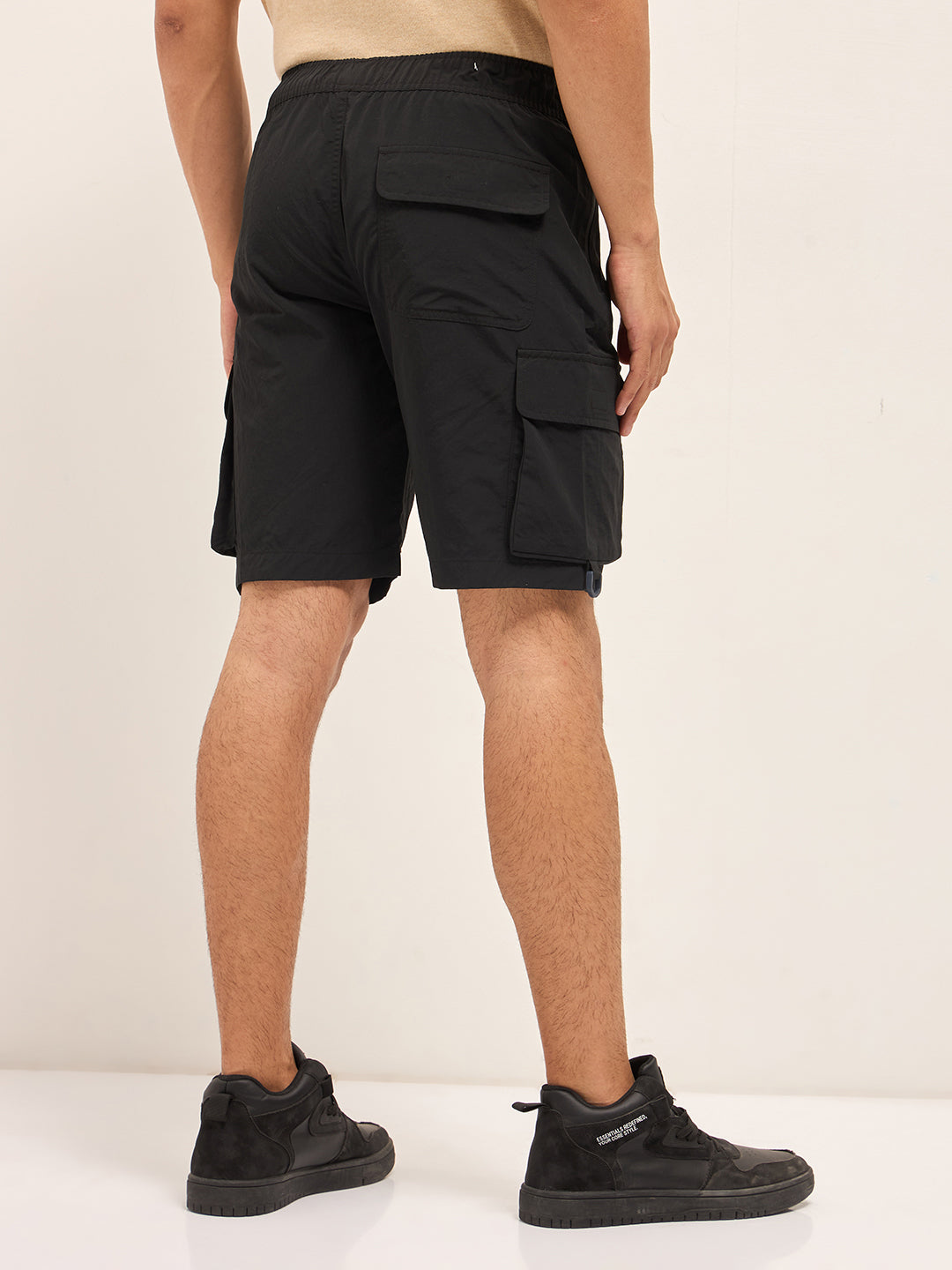 Men Black Solid Nylon Cargo Shorts
