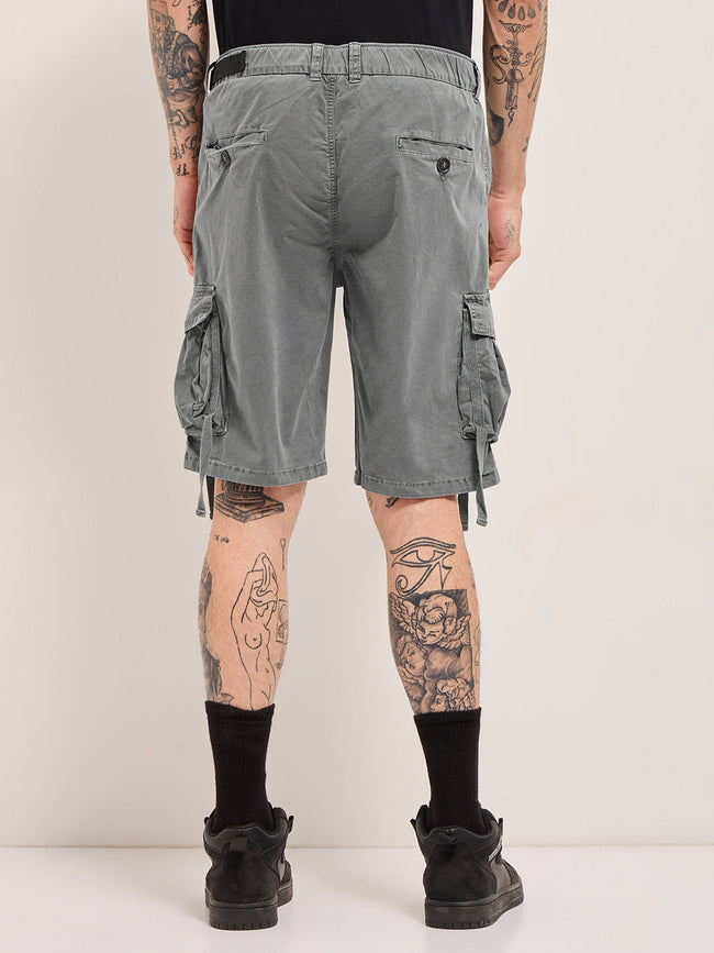 Men Grey Solid Cotton Cargo Shorts