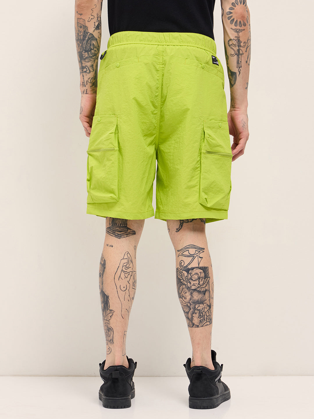 Men Green Solid Polyester Cargo Shorts