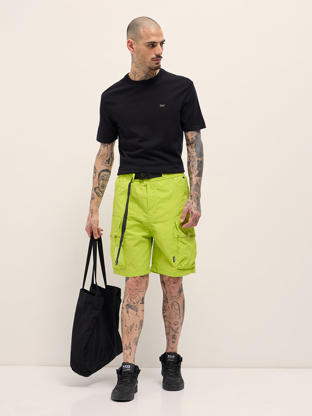 Men Green Solid Polyester Cargo Shorts