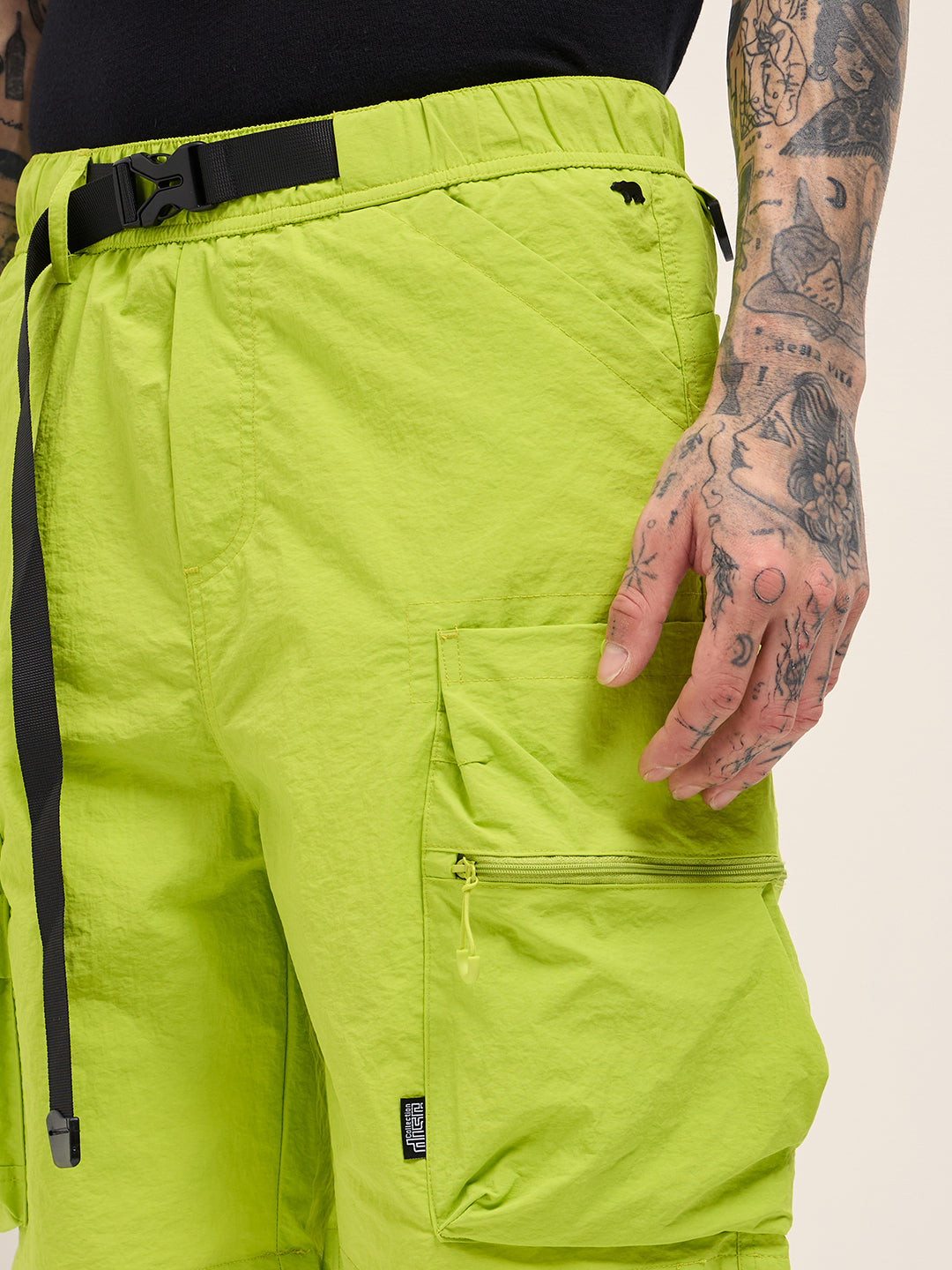 Men Green Solid Polyester Cargo Shorts