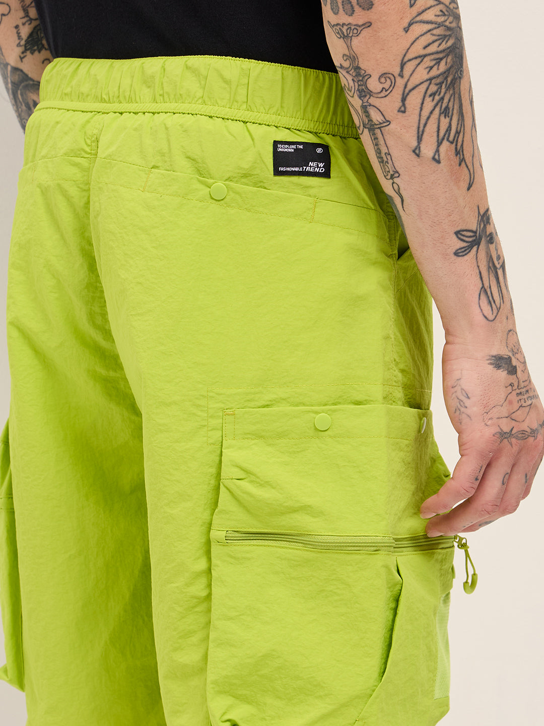 Men Green Solid Polyester Cargo Shorts