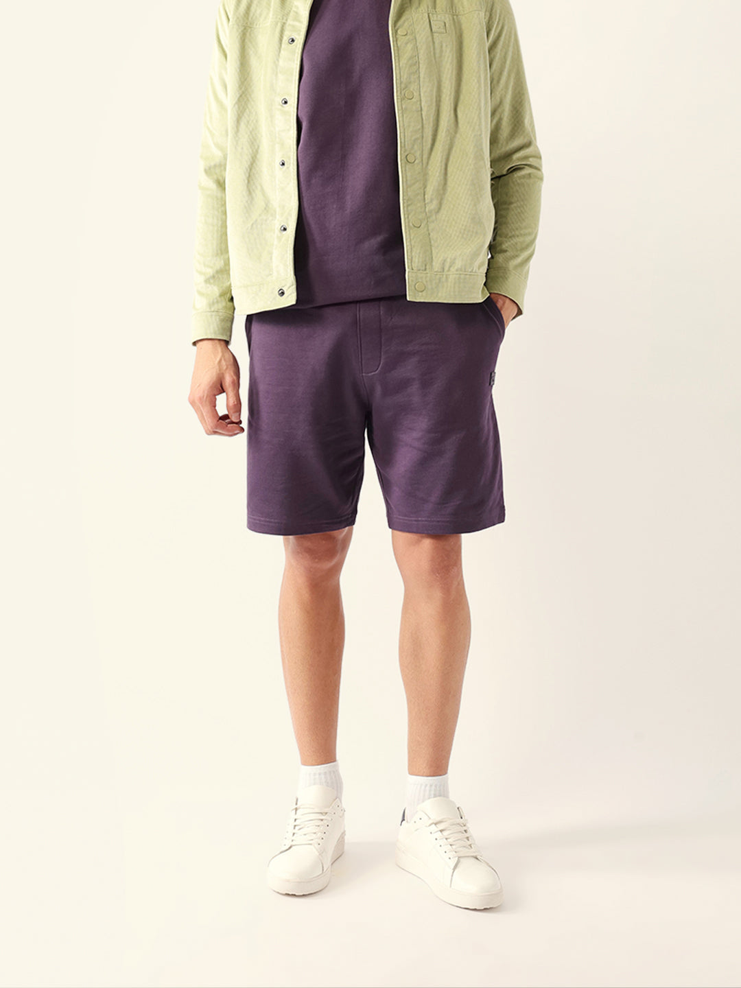 Men Purple Solid Shorts