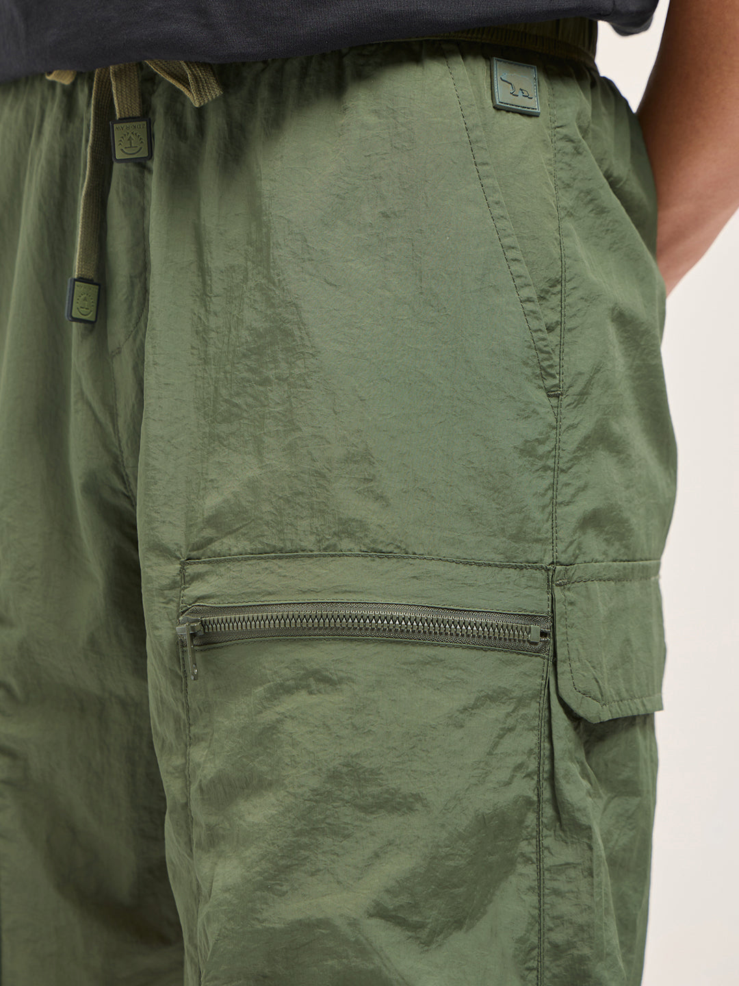 Men Olive Polyester Regular Fit Knee-Length Cargo Shorts