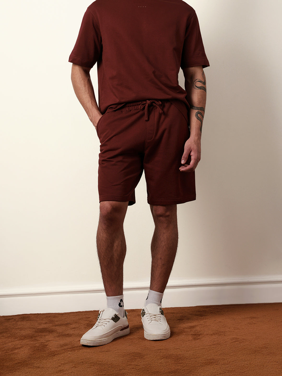 Men Maroon Solid Shorts