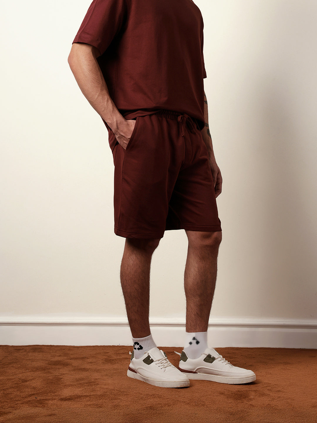 Men Maroon Solid Shorts
