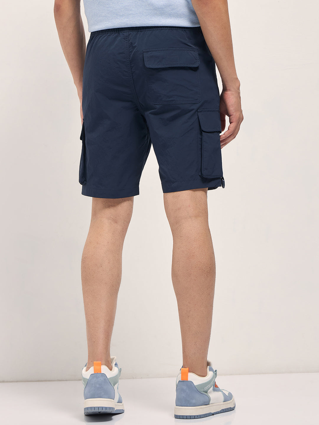 Men Navy Blue Solid Nylon Cargo Shorts