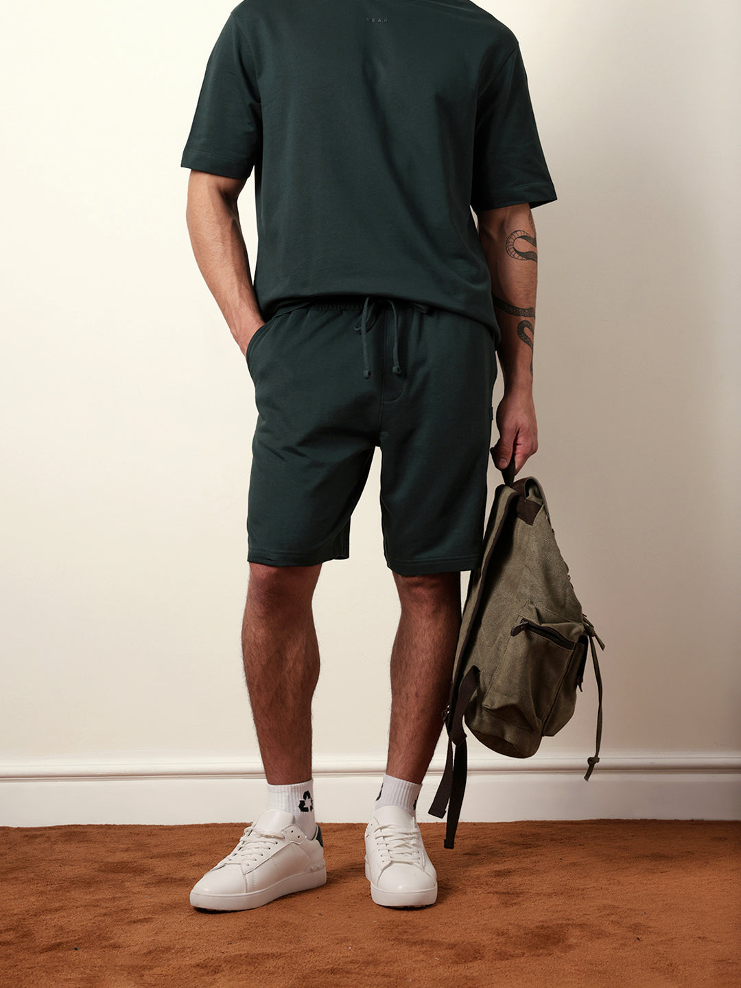 Men Green Solid Shorts