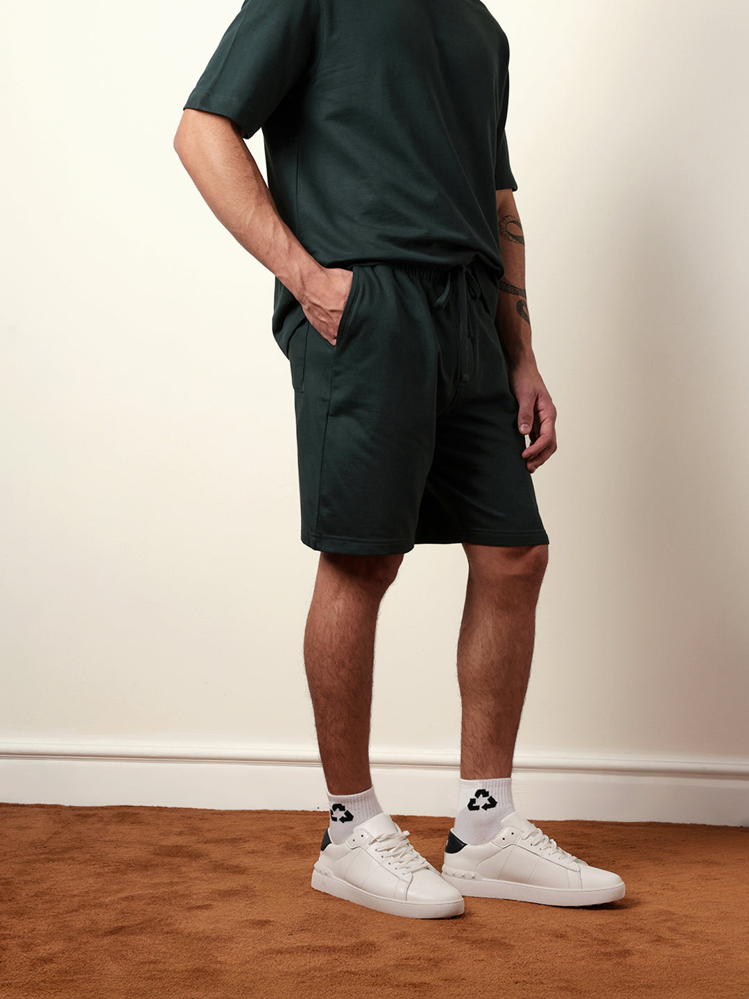 Men Green Solid Shorts