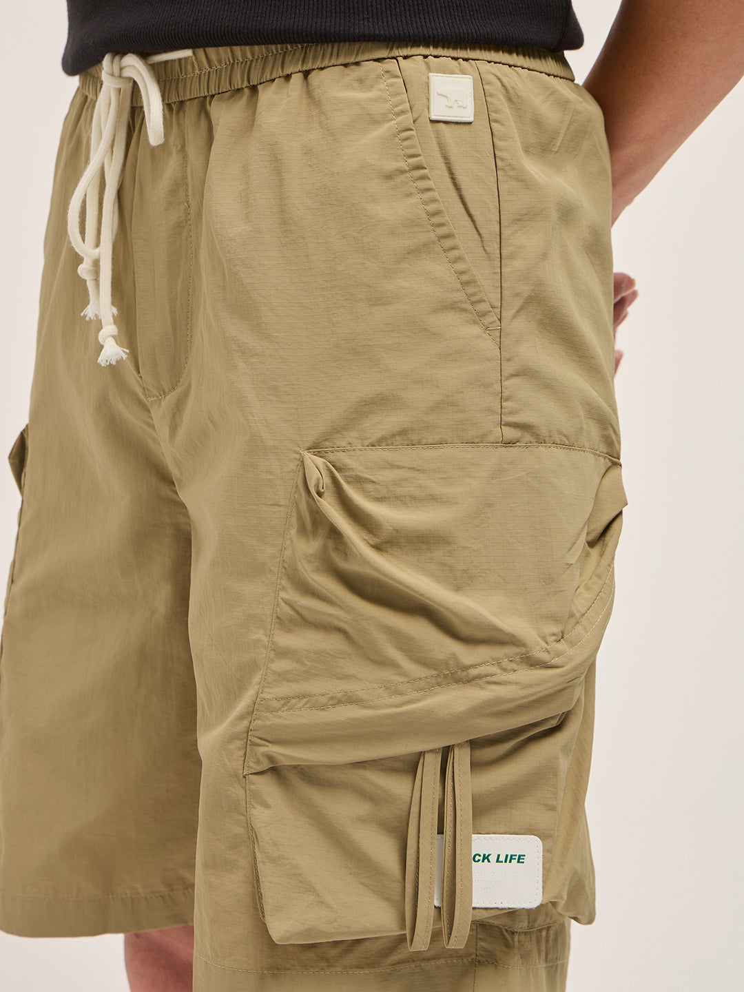 Men Beige Polyester Regular Fit Knee-Length Cargo Shorts