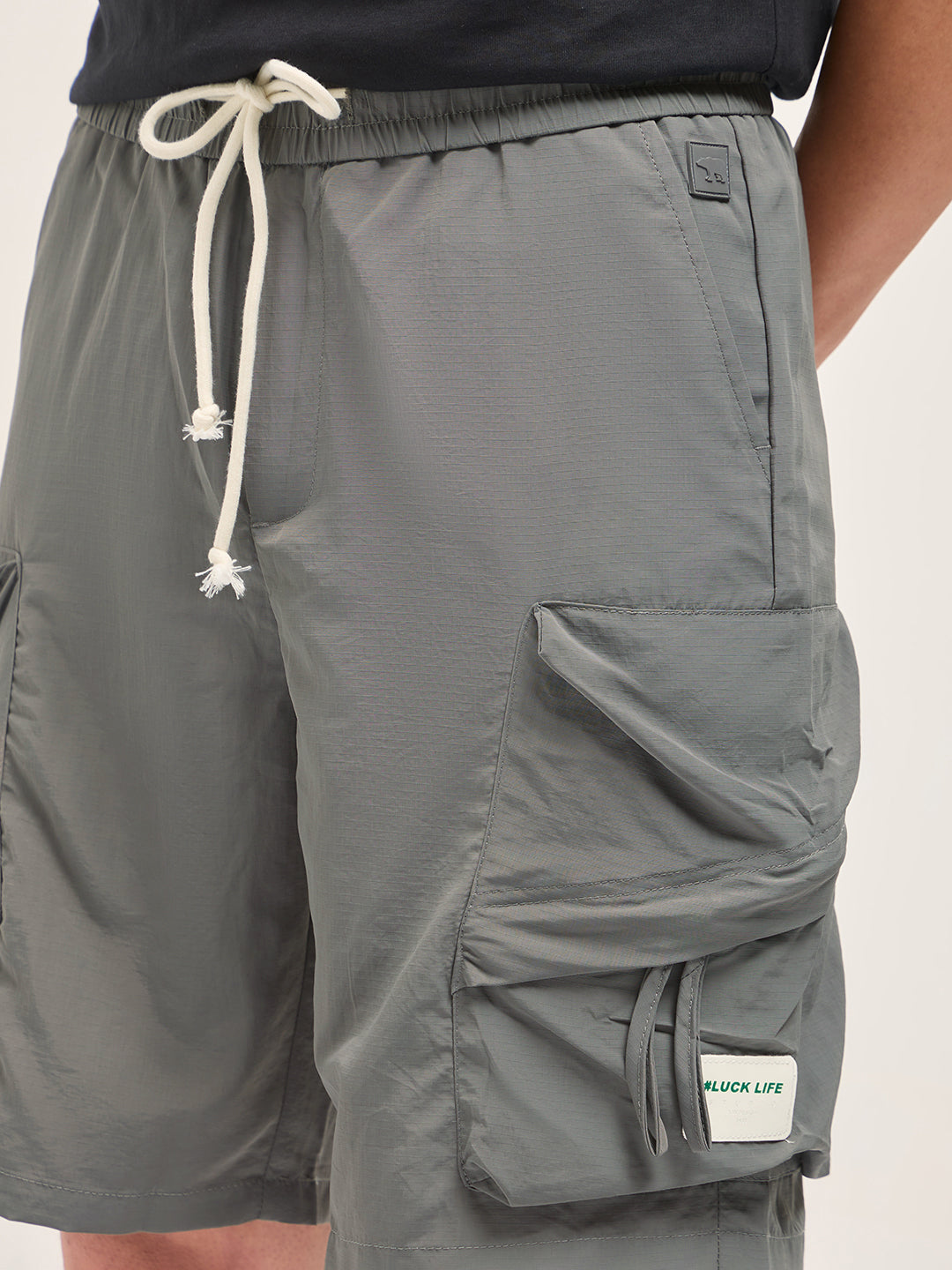 Men Grey Polyester Regular Fit Knee-Length Cargo Shorts