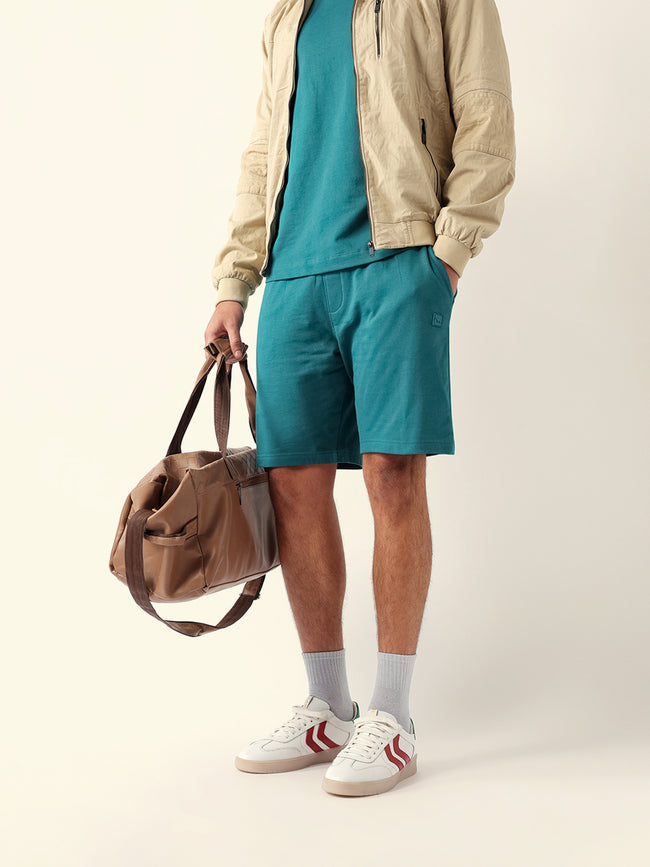 Men Teal Solid Shorts