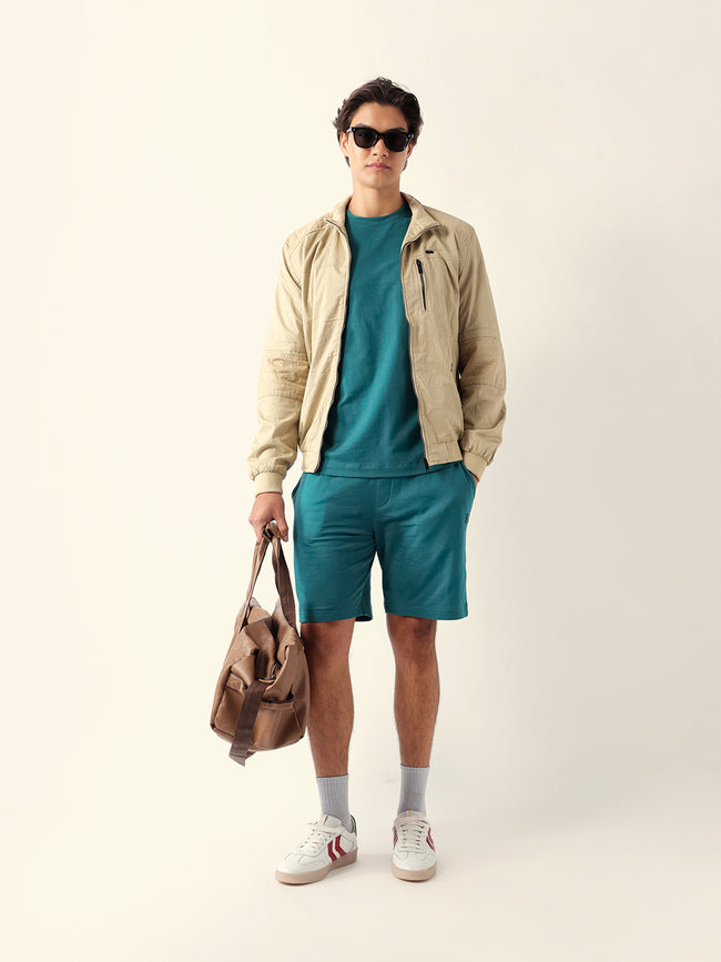 Men Teal Solid Shorts