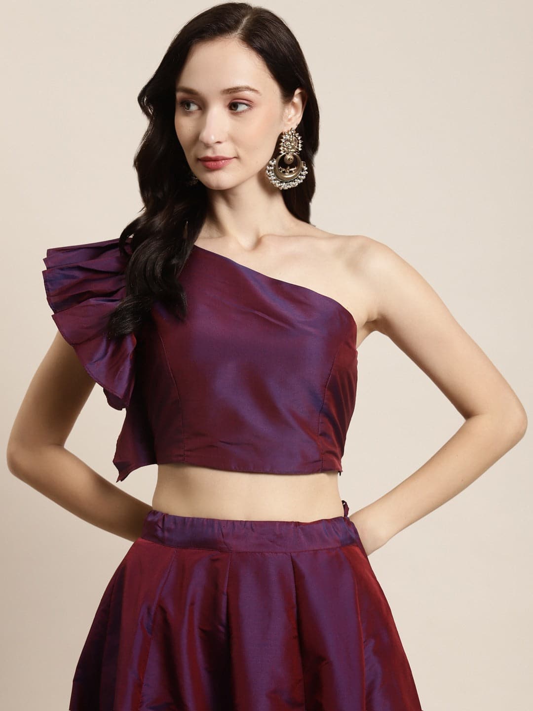 Purple One Shoulder Crop Top-Tops-SASSAFRAS