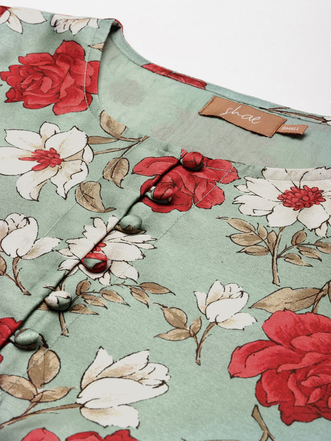 Women Sea Green Floral Front Button Top
