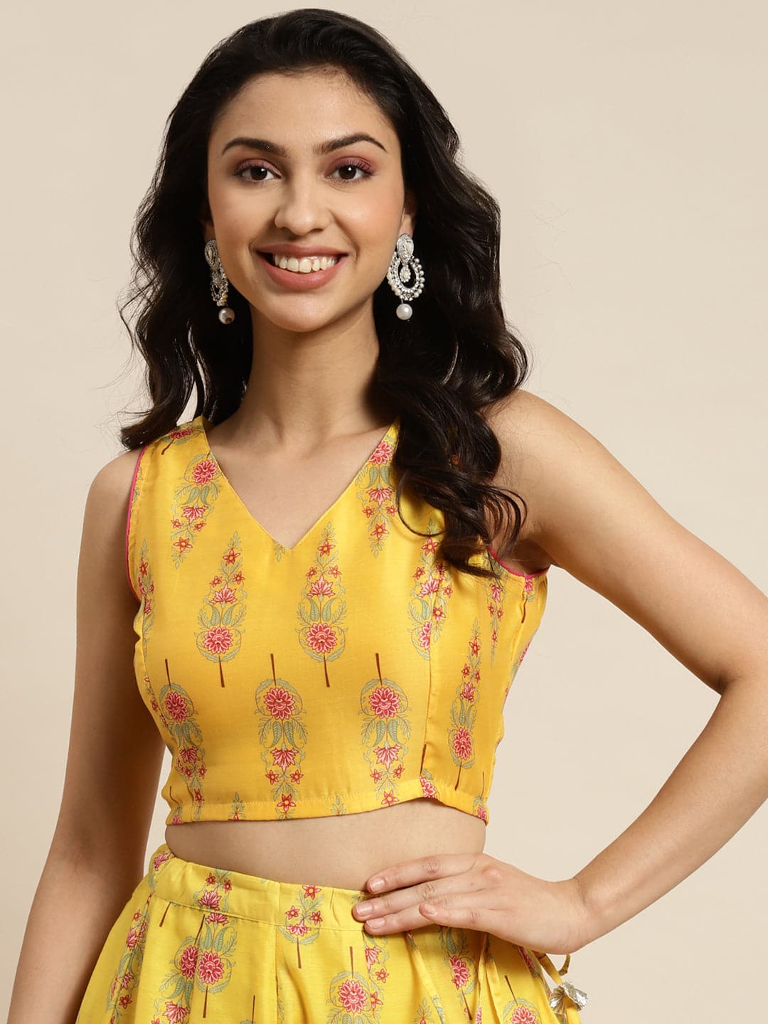 yellow sleeveless crop top