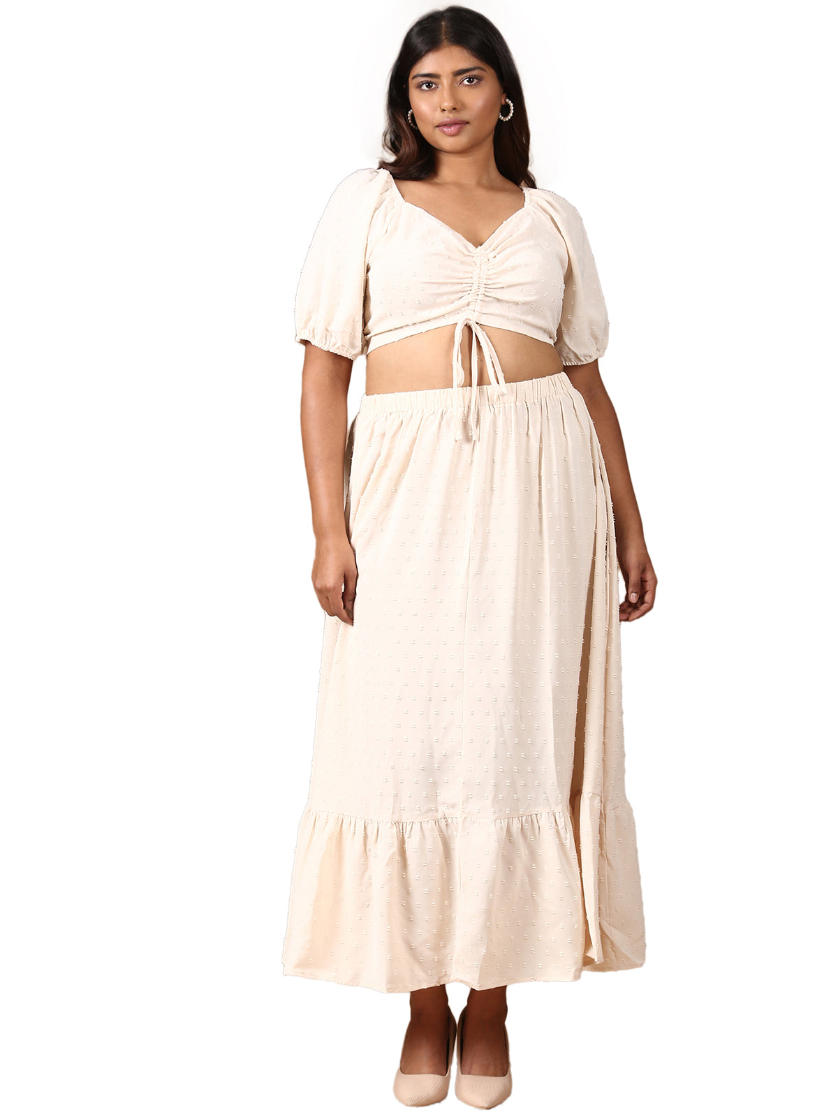 Women Beige Top and Skirt Co-ord Set