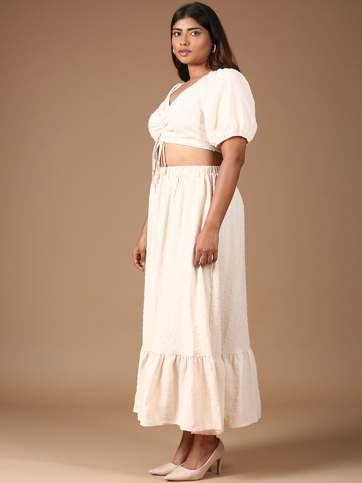 Women Beige Top and Skirt Co-ord Set