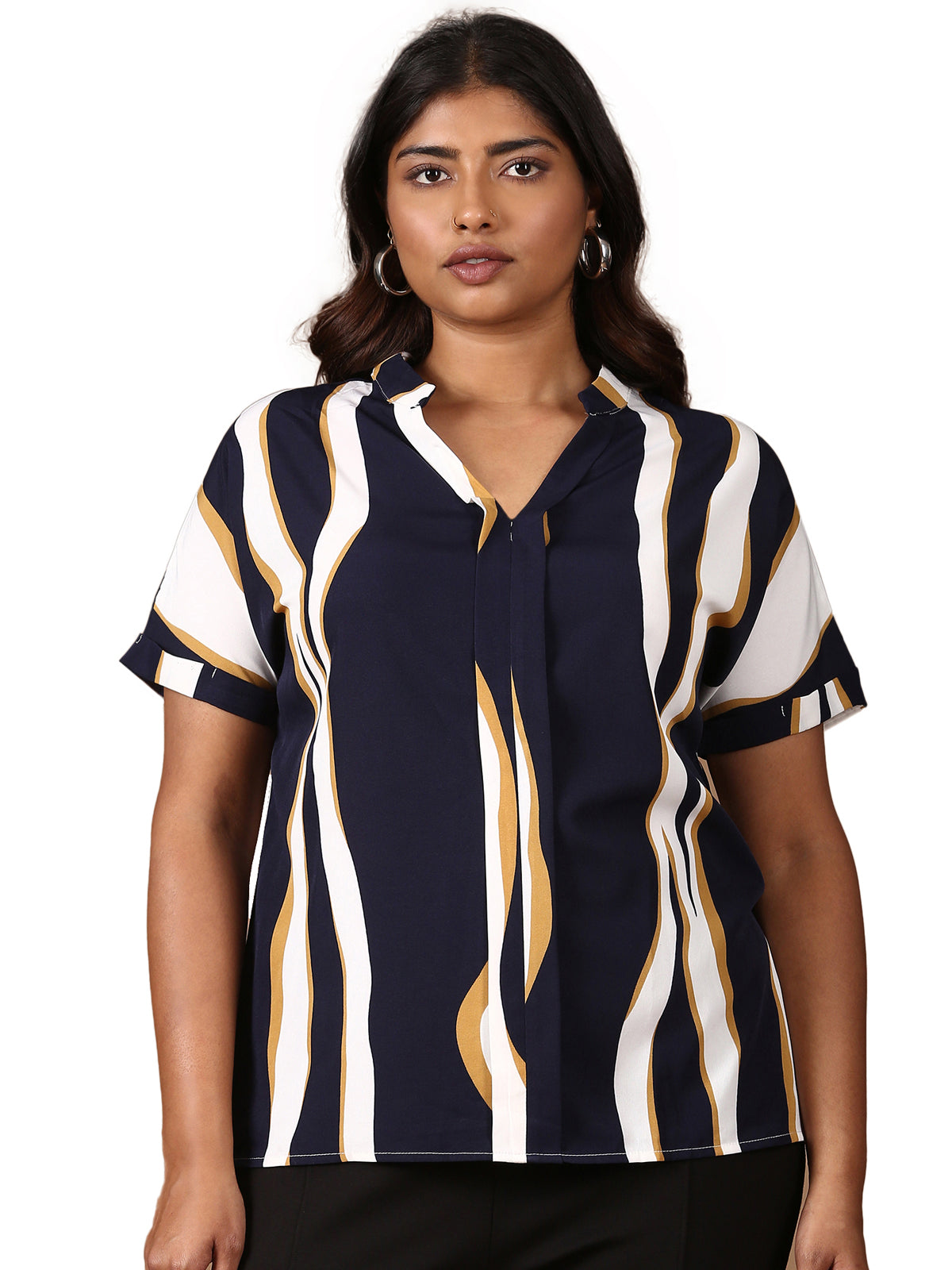 Women Navy White Printed Top