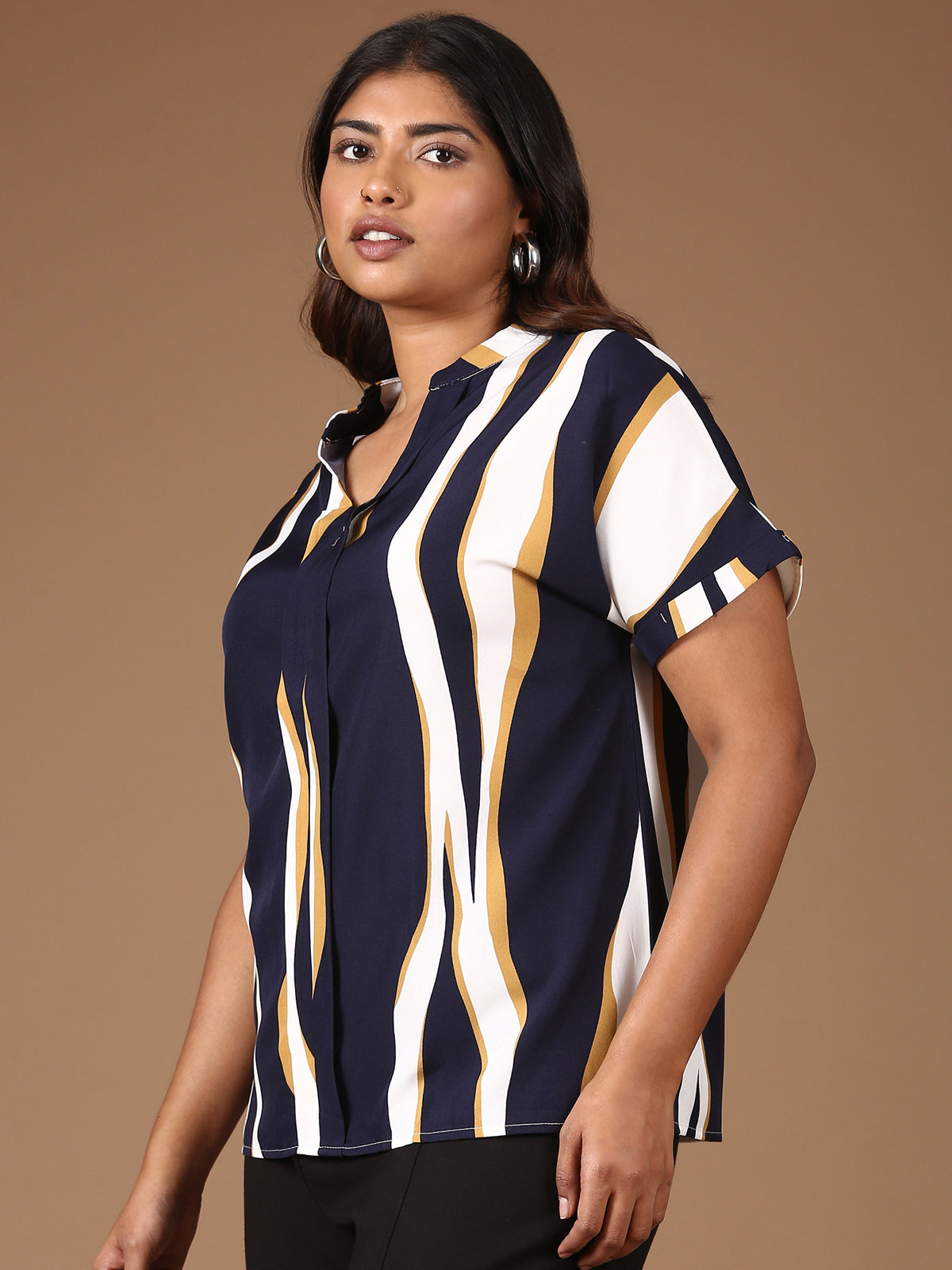 Women Navy White Printed Top