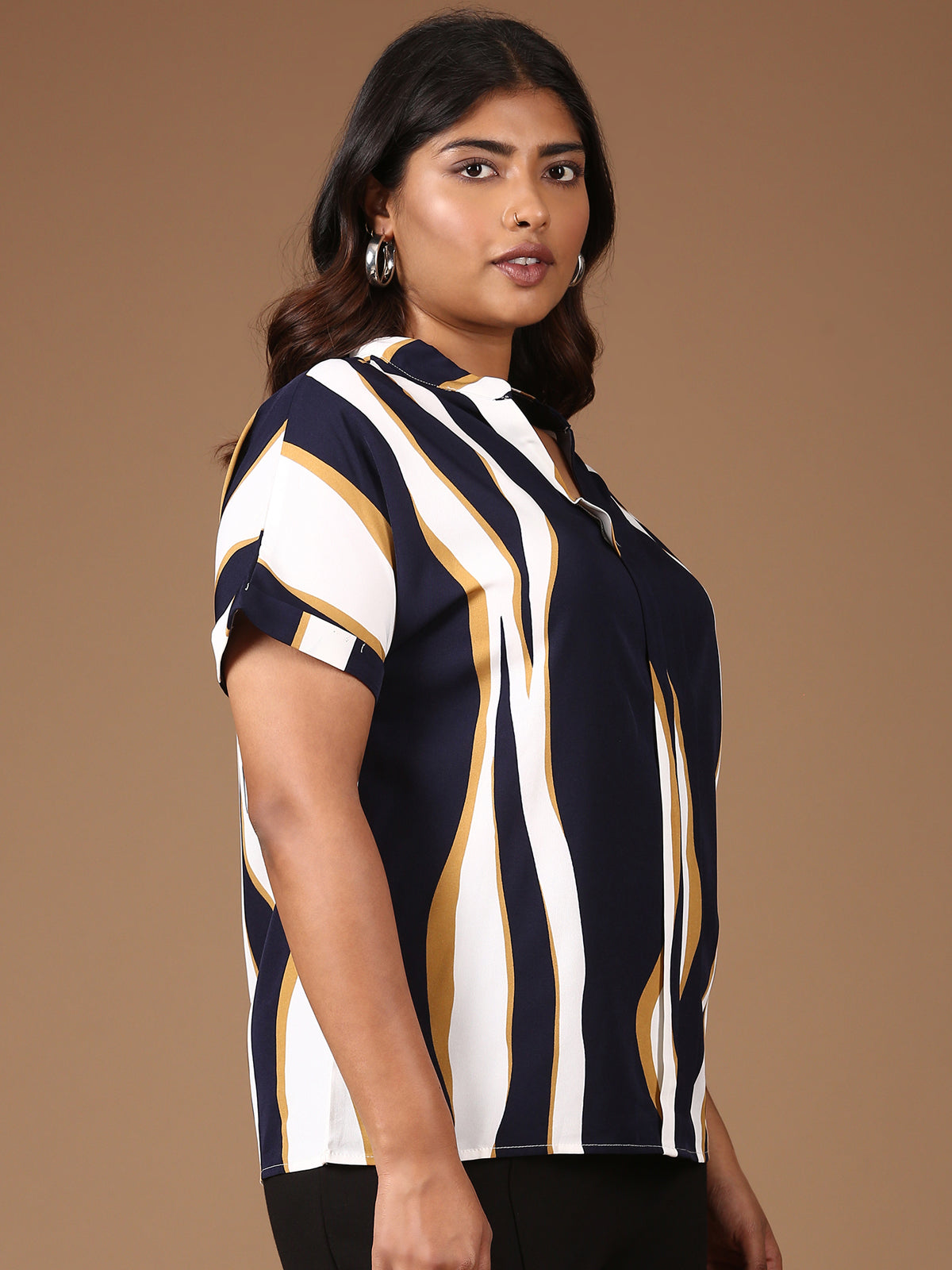Women Navy White Printed Top