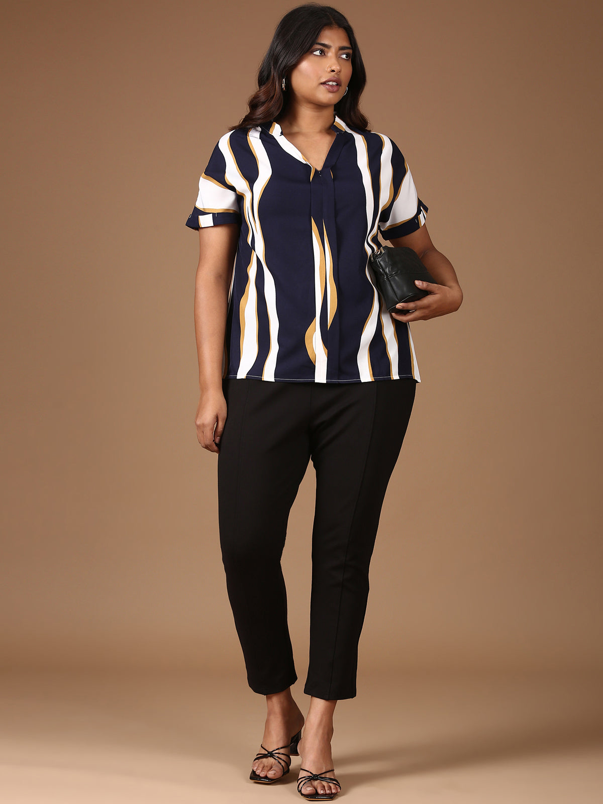 Women Navy White Printed Top