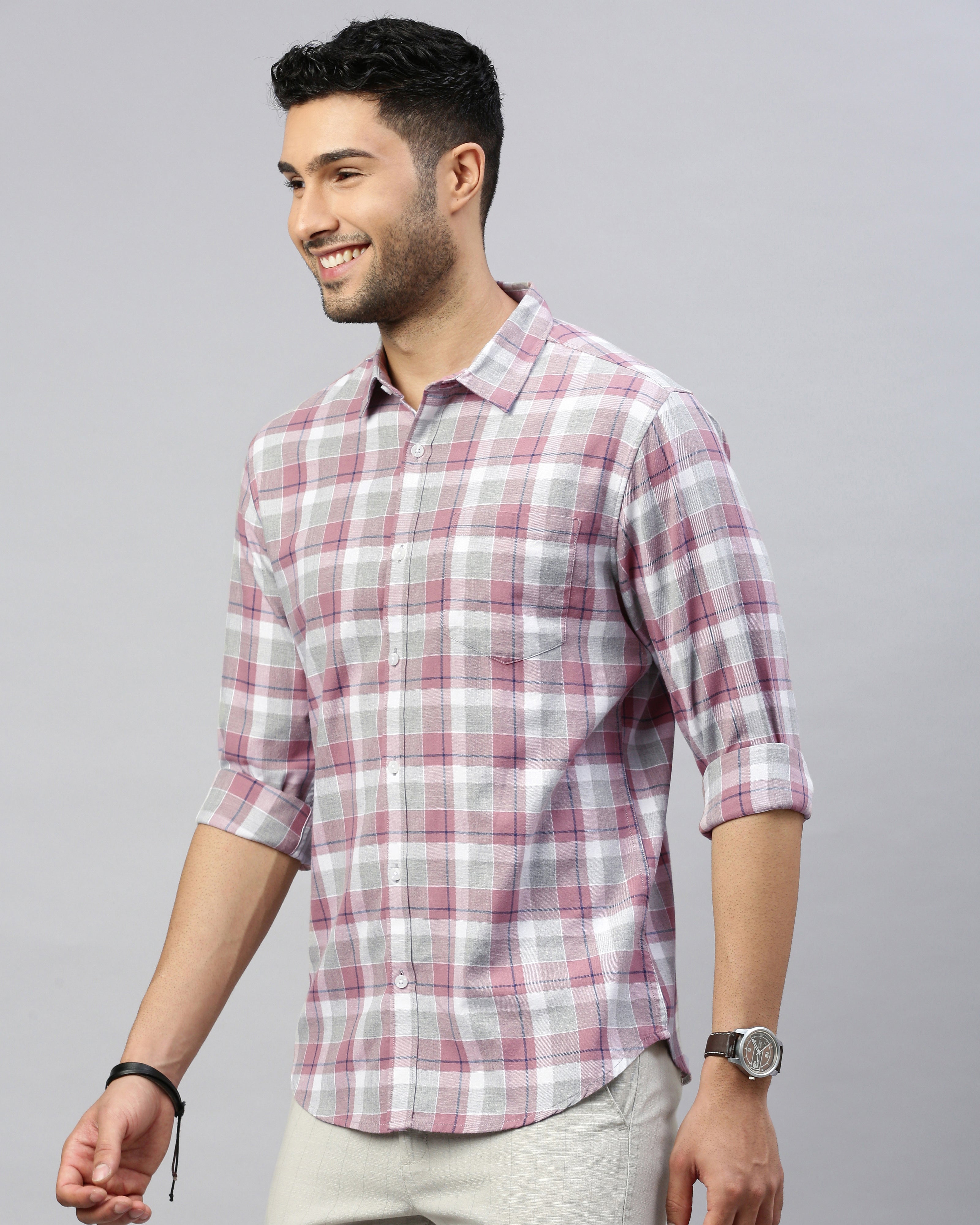 Men Mauve Cotton Slim Shirt
