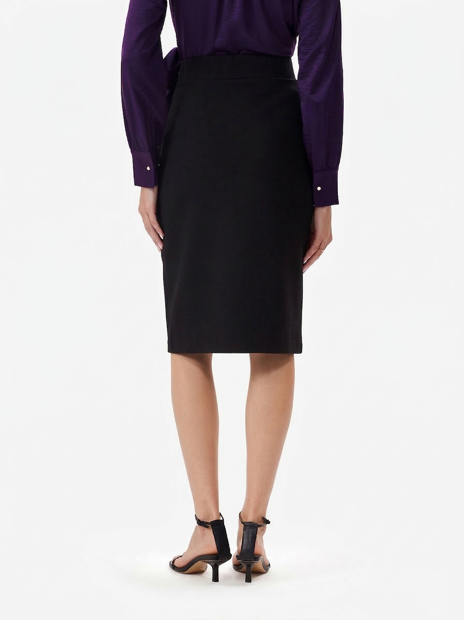 Women Black Pencil Skirt with Side Slit