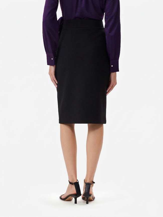 Women Black Pencil Skirt with Side Slit