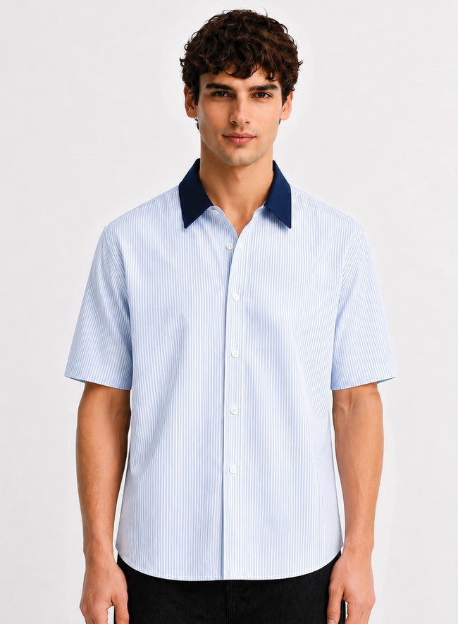 Men Blue Striped Casual Shirt
