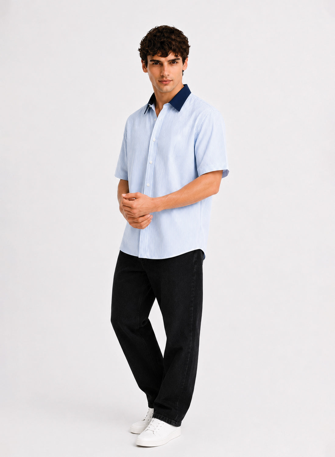 Men Blue Striped Casual Shirt