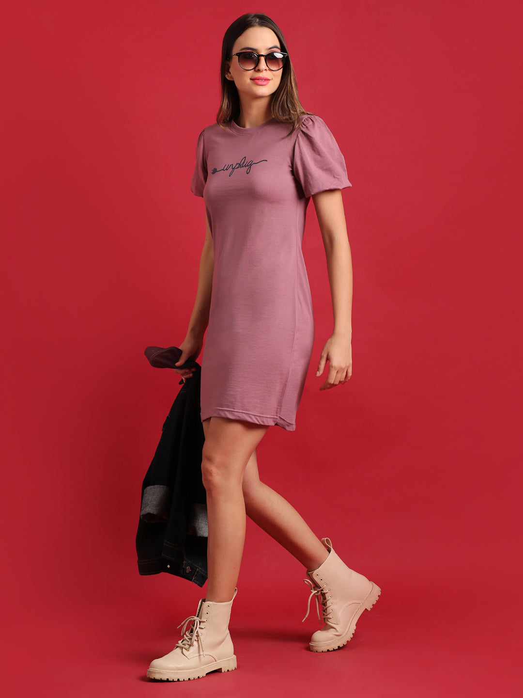 Women Purple Unplug T-Shirt Dress